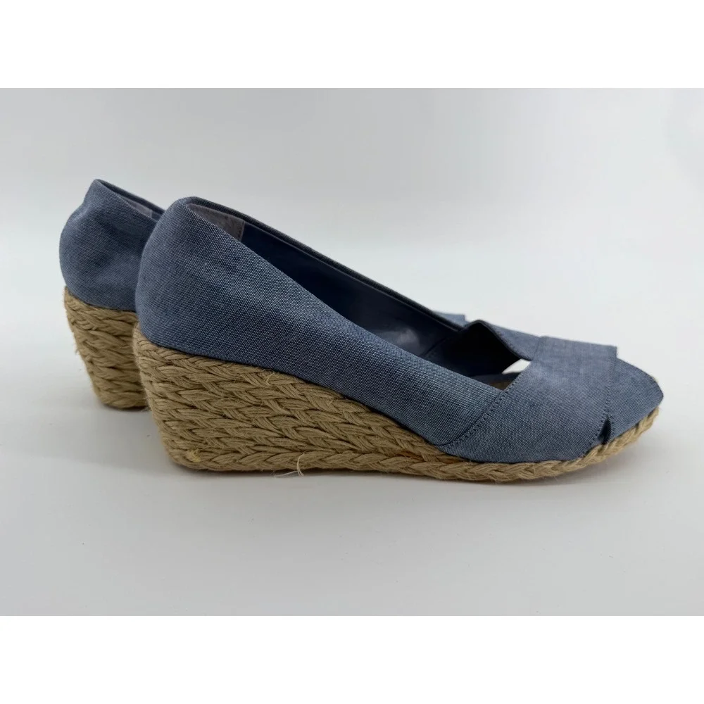 Lauren Ralph Lauren Cecilia Blue Canvas Espadrille Wedge Sandals Womens 10B